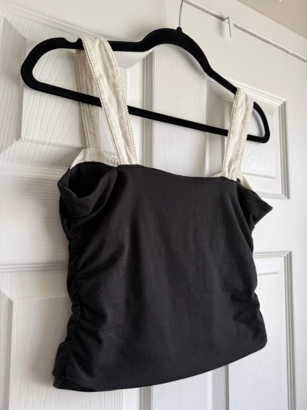 Free People 2 Tone Tank Top Black White Ruched Size M